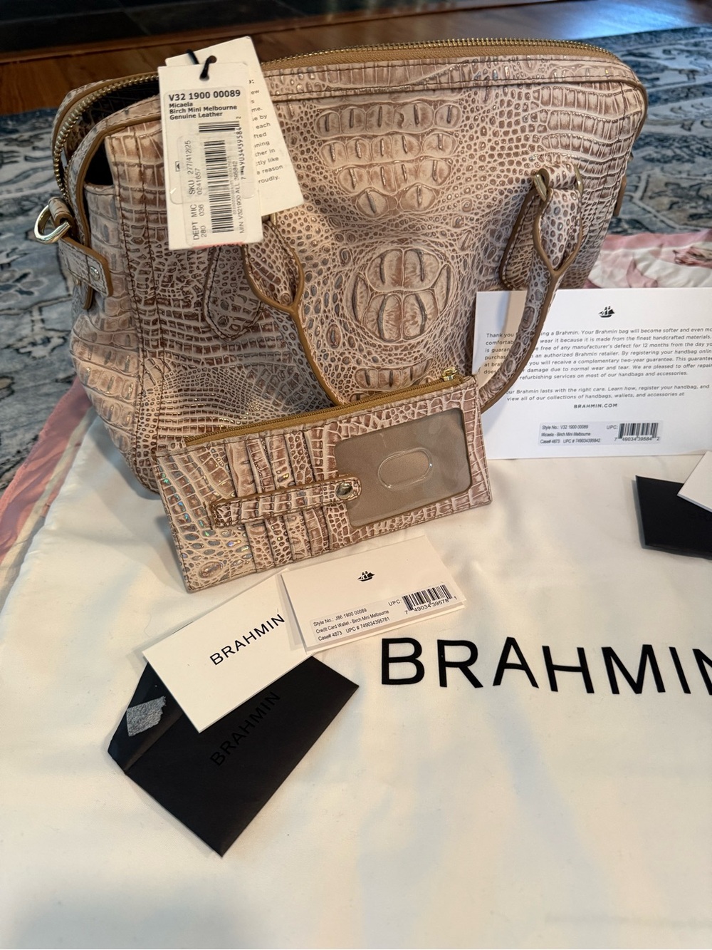 Brahmin Taupe Croc-Embossed Leather Satchel with Matching ID Pouch NWT - Picture 6 of 17